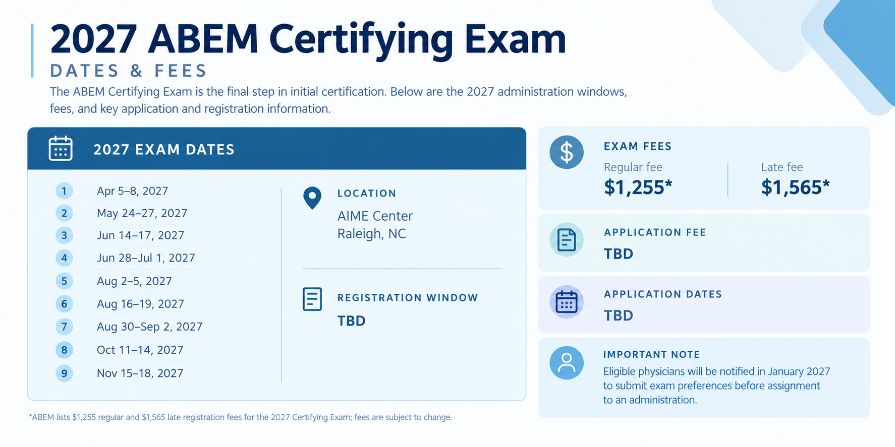 2027 ABEM Certifying Exam Dates & Fees