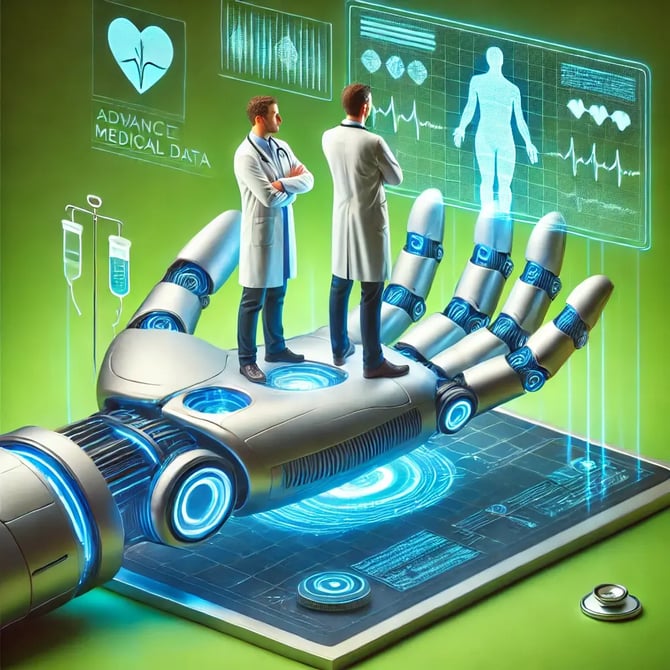 futuristic medical scene with robotic hand.