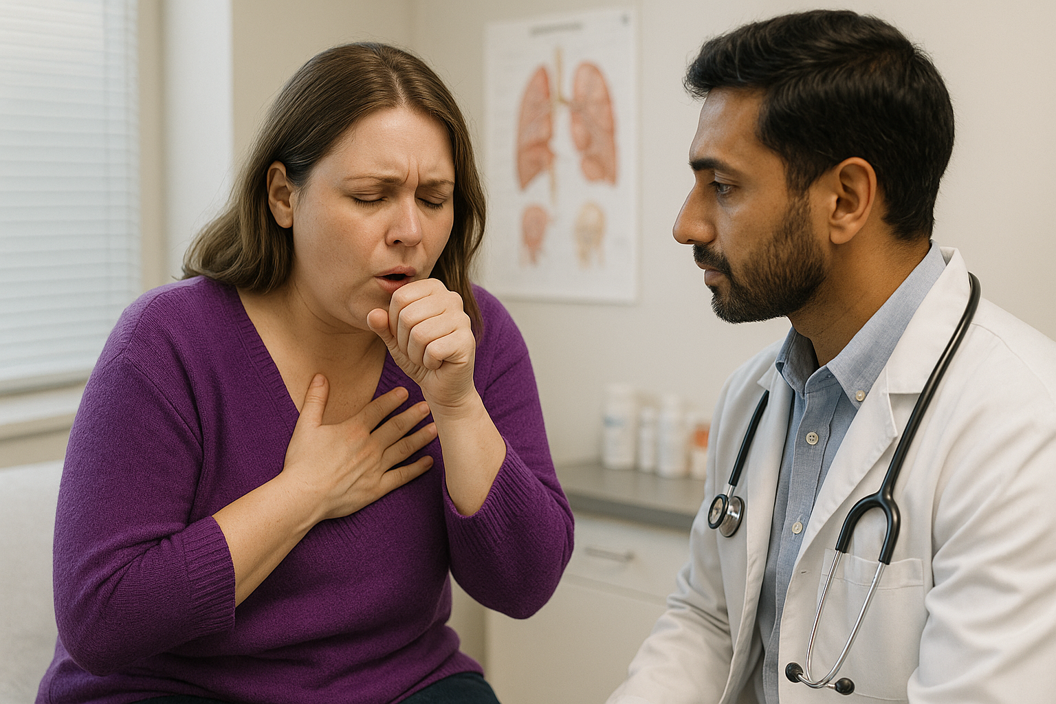 A 22-year-old woman has been ill with a viral upper respiratory infection.