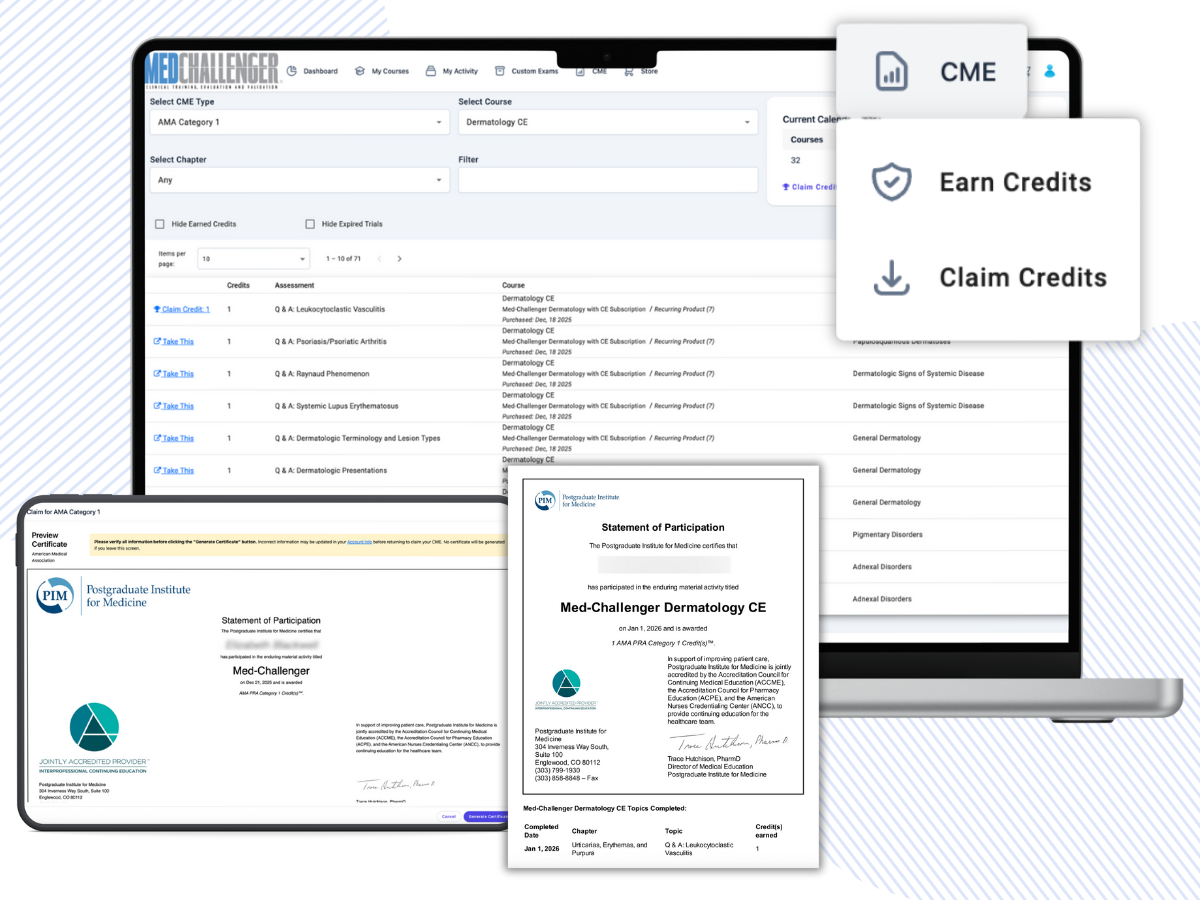 Dermatology CME for physicians, nurses, PAs, Dermatology CE - Earn AMA PRA Category 1 credit