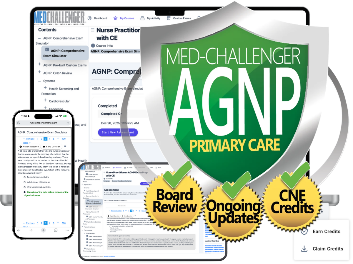 Adult-Gerontology Primary Care Nurse Practitioner exam review with CME, AGNP certification exam prep - cover
