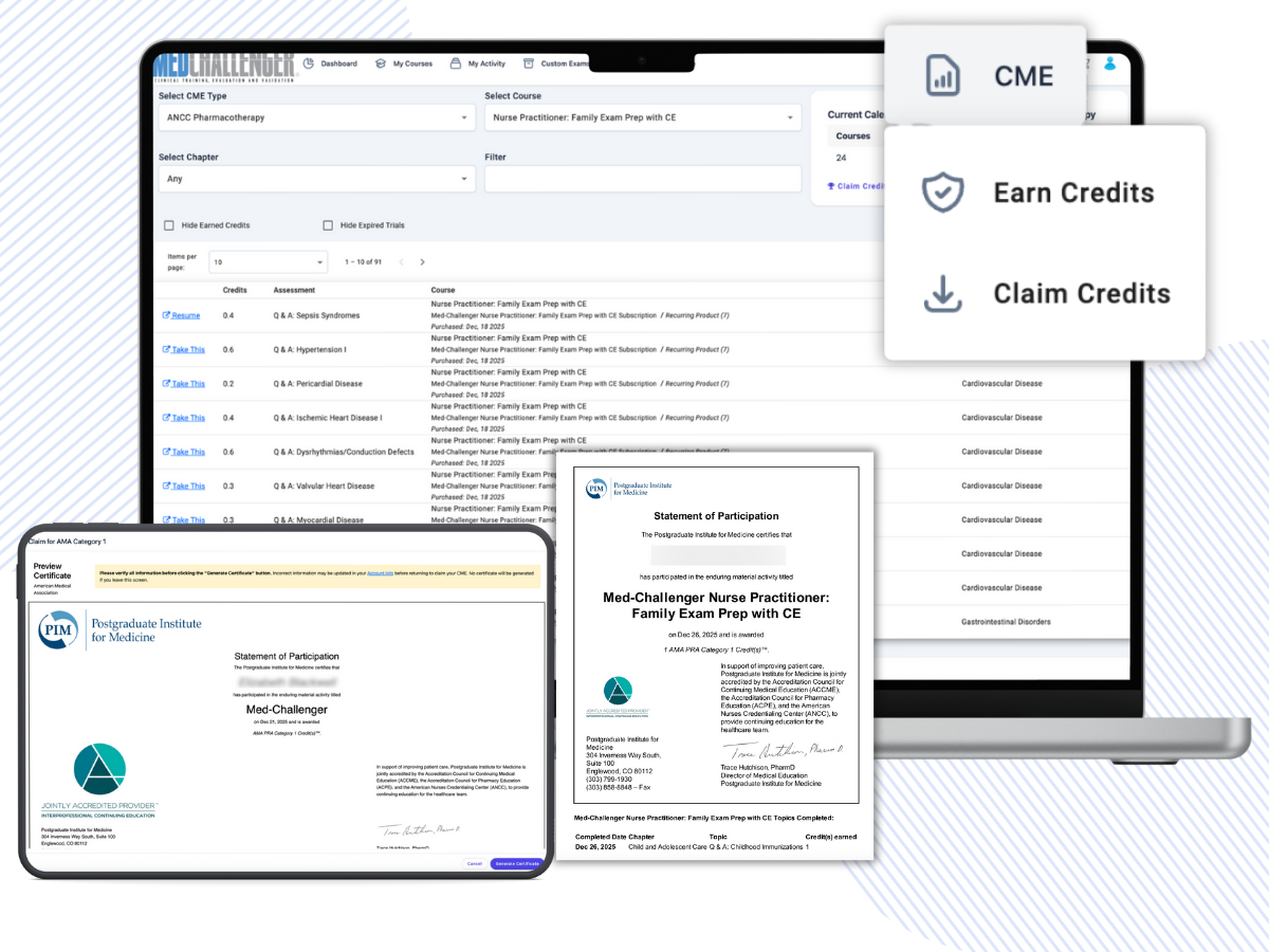 Family Medicine Nurse Practitioner exam review with CE, ANCC AANP FNP CNE - Earn ANCC AANP CE credit, AMA PRA Category 1 credit