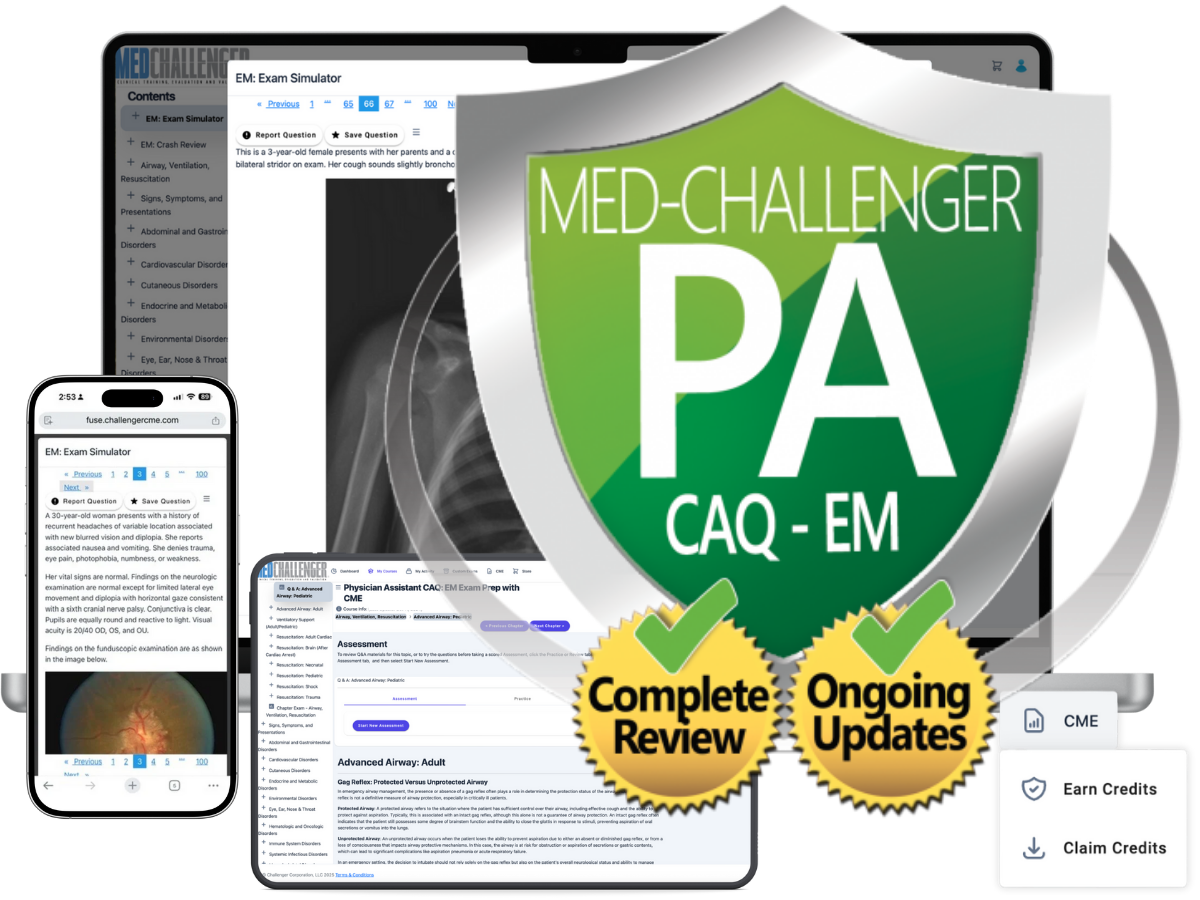 Physician Assistant CAQ EM exam review with CME, physician assistant CAQ emergency medicine exam prep - cover
