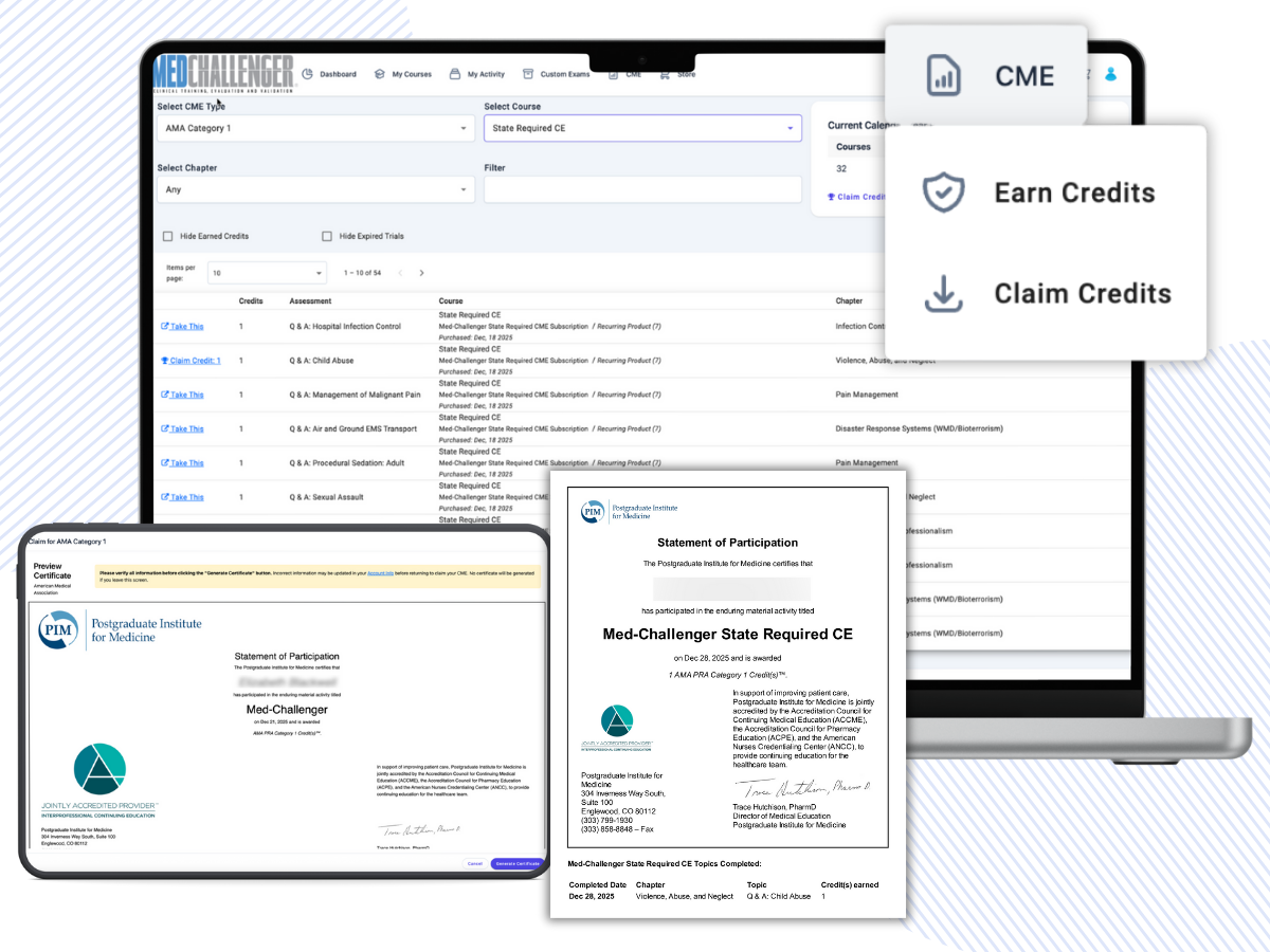 State-required CME CE, State CME requirements course, Required CME credits for physicians, nurses, PAs - Earn AMA PRA Category 1 credit